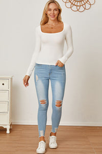 Square Neckline Long Sleeve T-Shirt