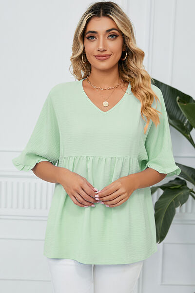 Peplum V-Neck Half Sleeve T-Shirt