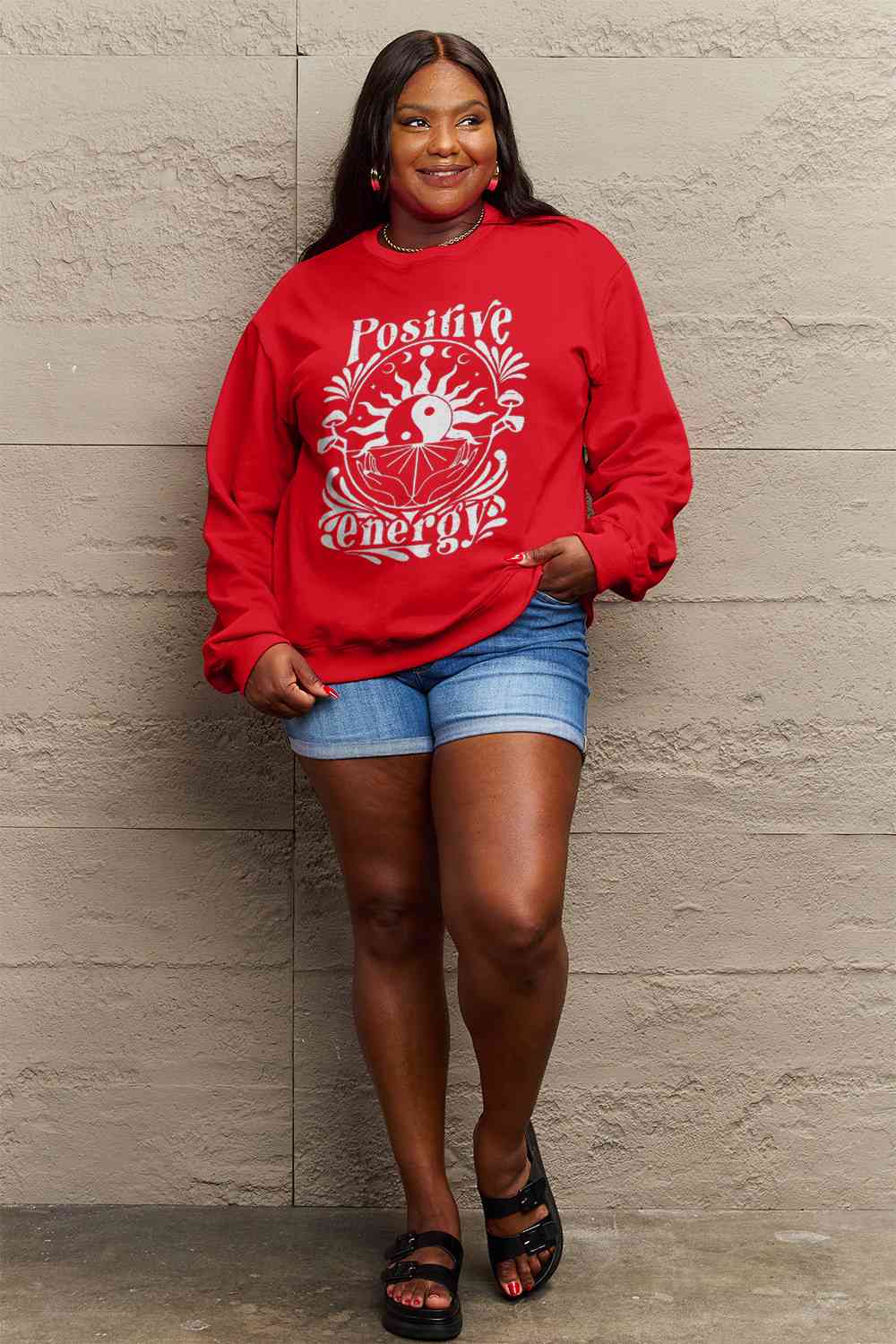 Full Size POSITIVE ENERGY Graphic Sweatshirt