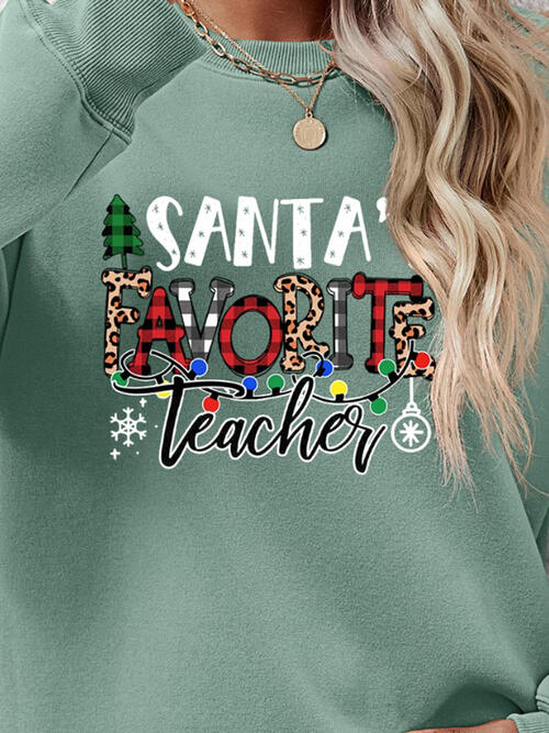 Letter Graphic Santa's Favorite Teacher Sweatshirt