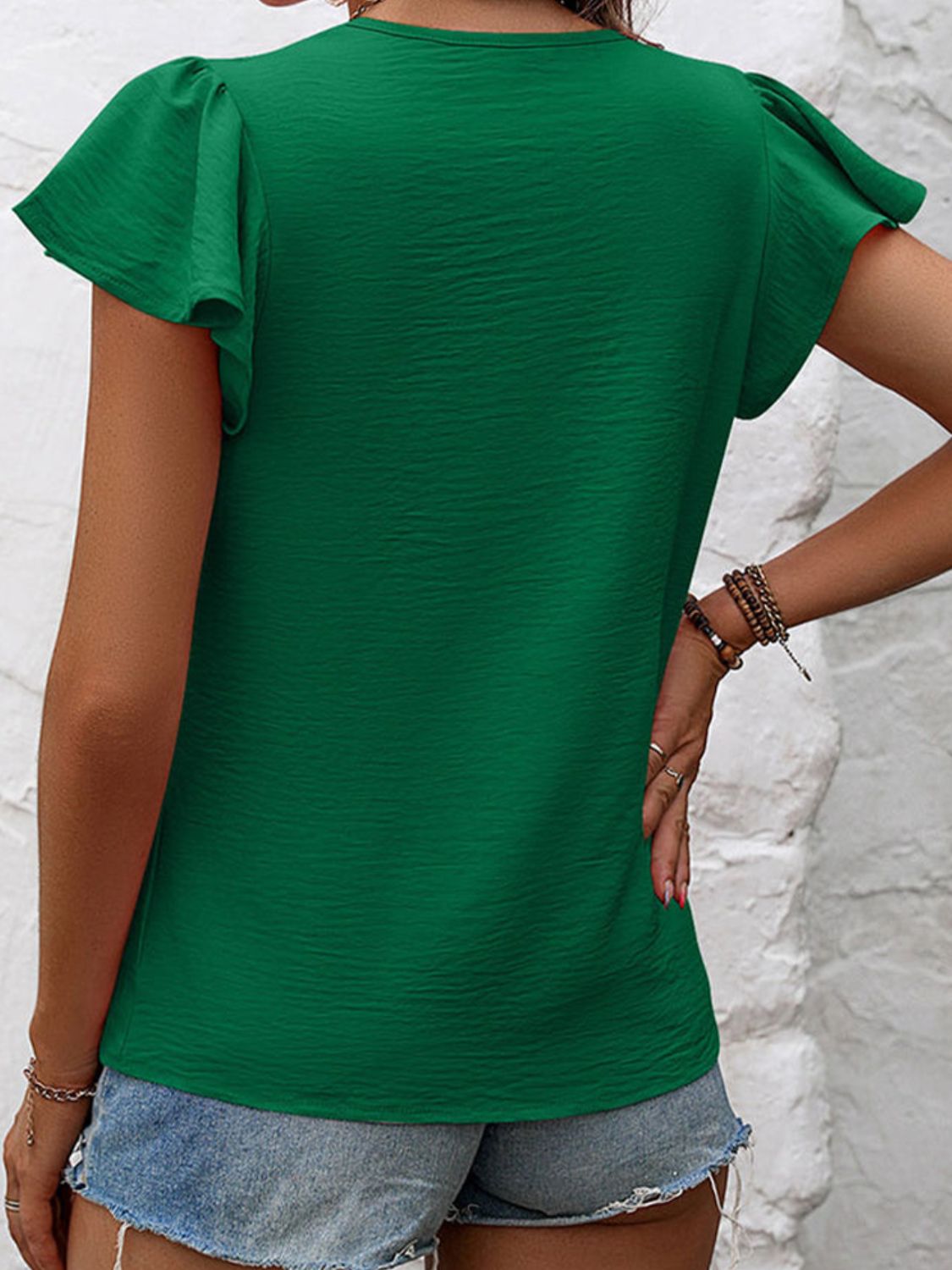 Ruffled Round Neck Cap Sleeve Blouse