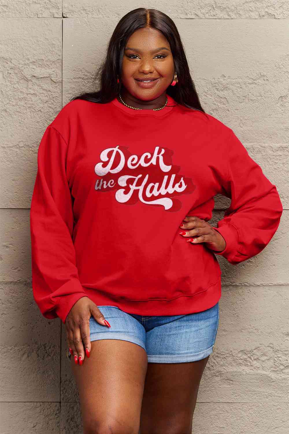 Full Size DECK THE HALLS Graphic Sweatshirt