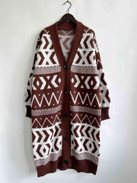 Geometric Button Front Longline Cardigan