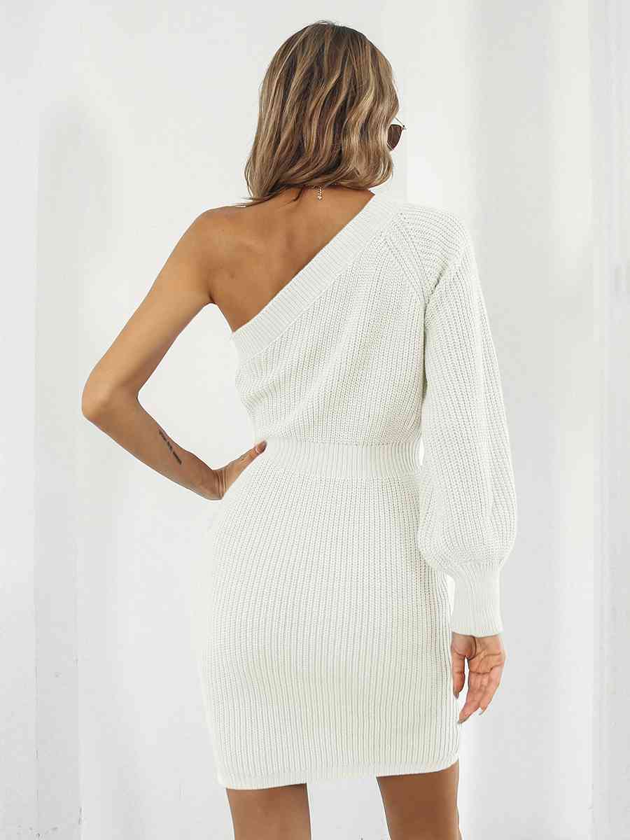 One-Shoulder Mini Sweater Dress