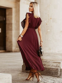 Tied Surplice Cap Sleeve Pleated Dress