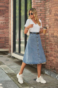 Button Front A-Line Denim Skirt