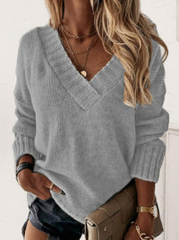 V-Neck Knit Top Long Sleeve