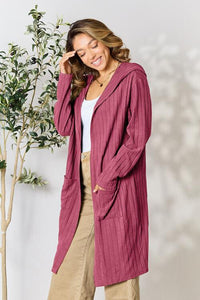 Full Size Ribbed Open Front Long Sleeve Cardigan