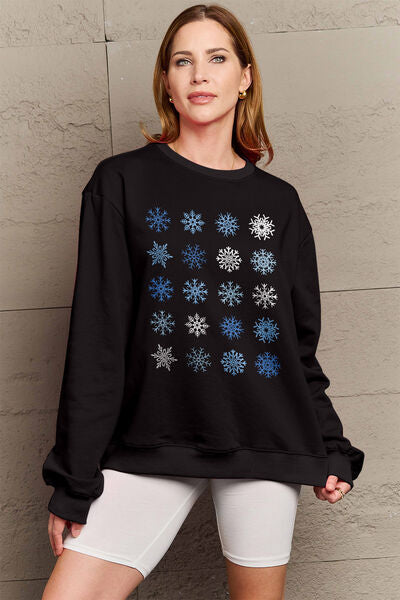 Full Size Snowflakes Round Neck Sweatshirt