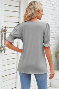 Smocked Square Neck Short Sleeve T-Shirt