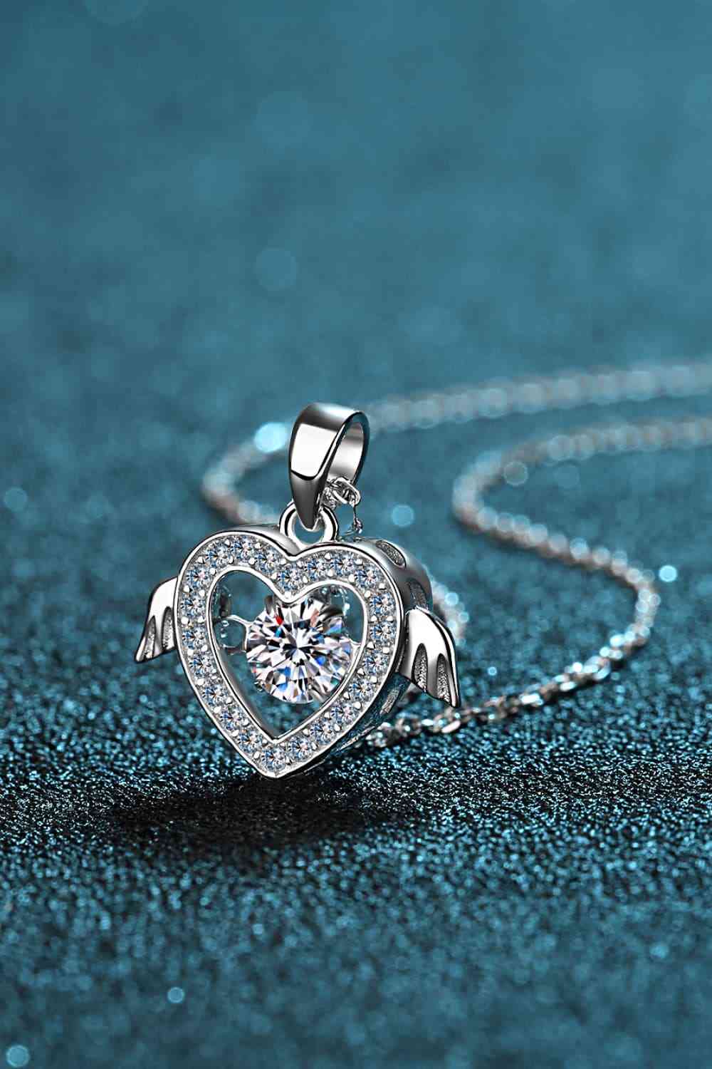 Heart Angel Wings Moissanite Pendant Necklace