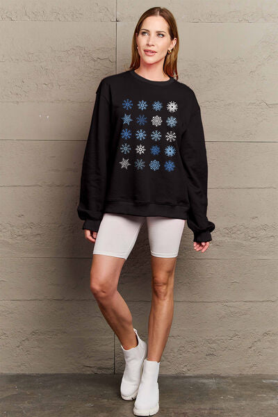 Full Size Snowflakes Round Neck Sweatshirt