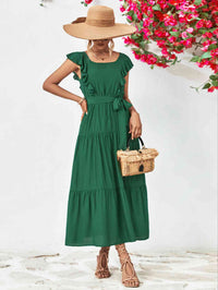 Tie Belt Ruffled Tiered Dress