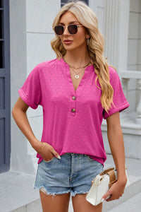 Eyelet Notched Short Sleeve T-Shirt