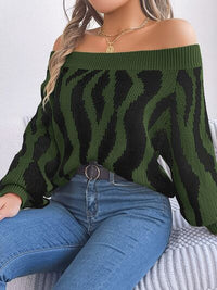 Off-Shoulder Animal Print Long Sleeve Sweater