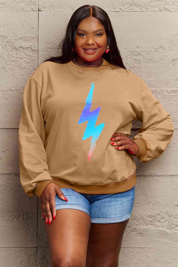 Full Size Graphic Lightening Round Neck Sweatshirt