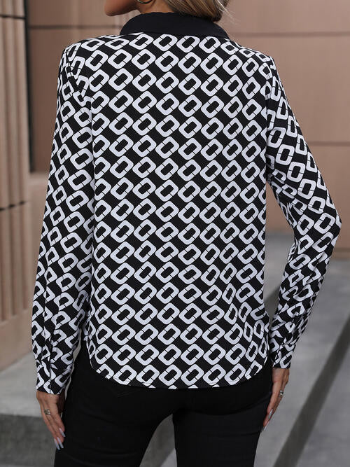 Printed Collared Neck Long Sleeve Shirt