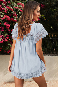 Lace Detail Square Neck Short Sleeve Blouse