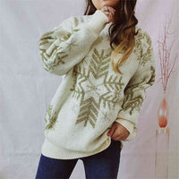 Large Snowflake Pattern Long Sleeve Sweater