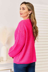 Rib-Knit Open Front Drop Shoulder Cardigan