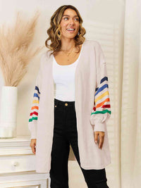 Striped Open Front Dropped Shoulder Cardigan