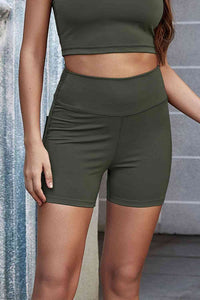 Exposed Seam Decorative Button Yoga Shorts