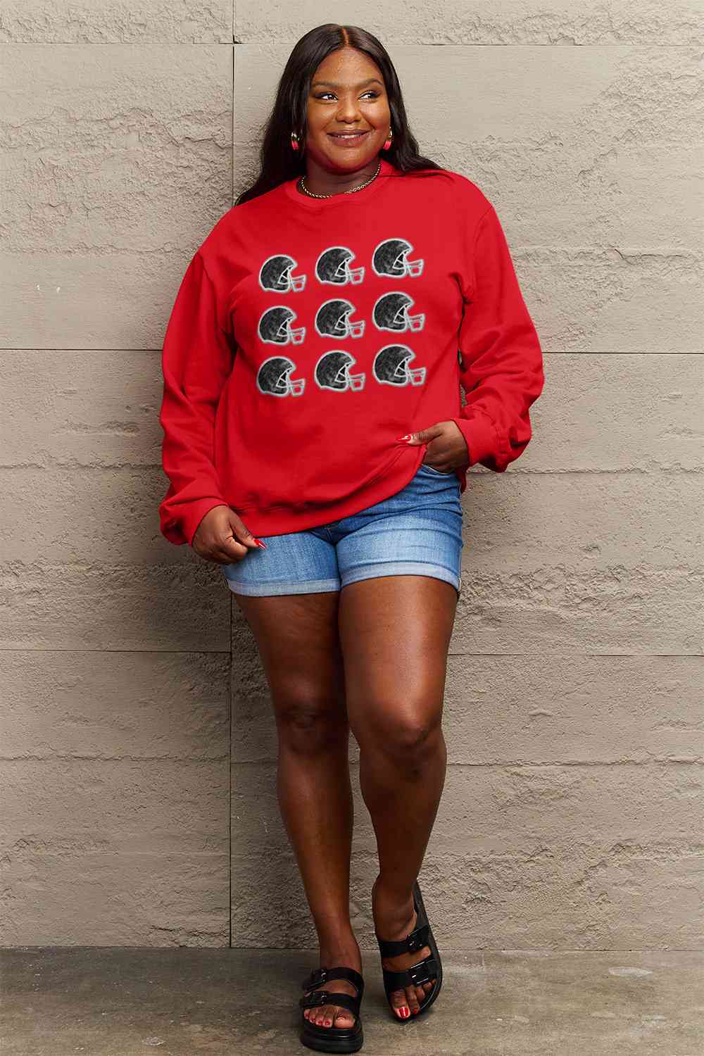 Full Size Graphic Round Neck Sweatshirt