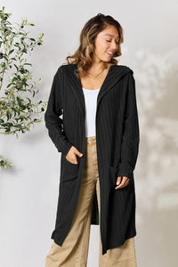 Full Size Ribbed Open Front Long Sleeve Cardigan