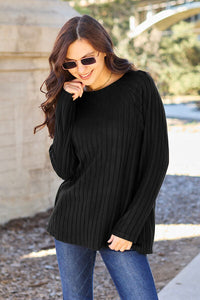 Full Size Ribbed Round Neck Long Sleeve Knit Top