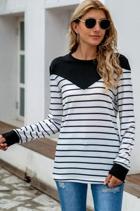 Striped Round Neck Long Sleeve T-Shirt