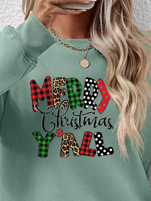 Letter Graphic Round Neck Long Sleeve Sweatshirt