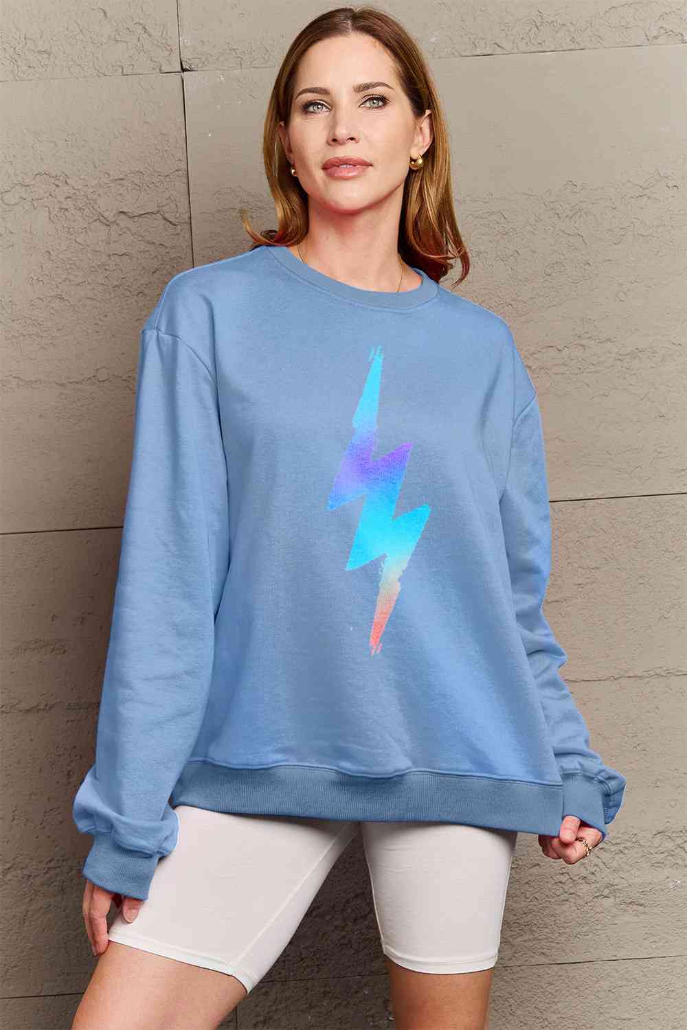 Full Size Graphic Round Neck Sweatshirt