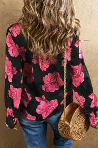 Flower Collared Neck Long Sleeve Shirt