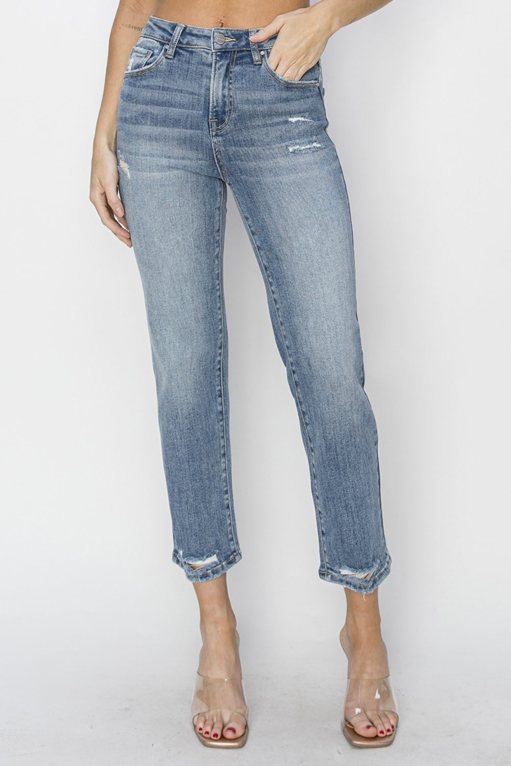 Full Size High Waist Distressed Cropped Jeans