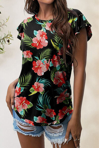 Printed Round Neck Short Sleeve T-Shirt