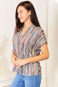 Multicolored Stripe Notched Neck Top