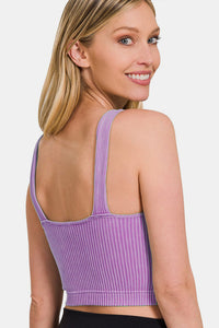 Washed Ribbed Cropped Bra Padded Tank