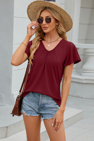 Flutter Sleeve V-neck T-Shirt