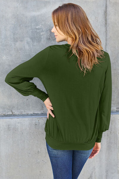 Full Size V-Neck Lantern Sleeve Top