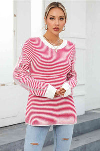 Striped Round Neck Long Sleeve Knit Top