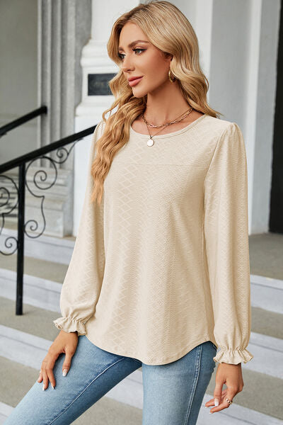 Round Neck Flounce Sleeve T-Shirt