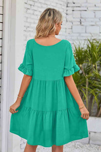 V-Neck Flounce Sleeve Tiered Dress