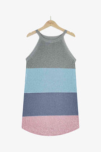 Color Block Round Neck Sleeveless Knit Top