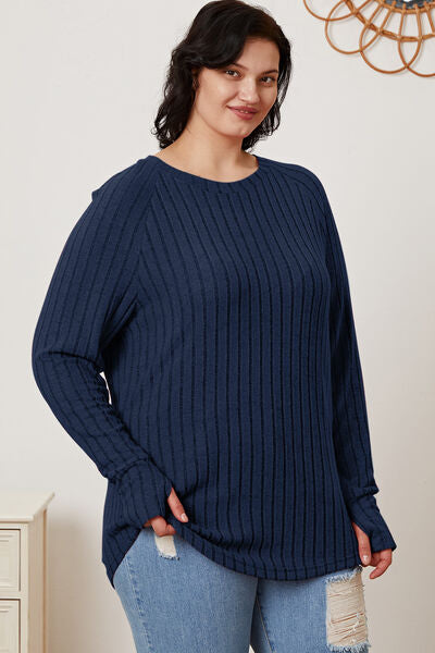 Full Size Ribbed Thumbhole Sleeve T-Shirt