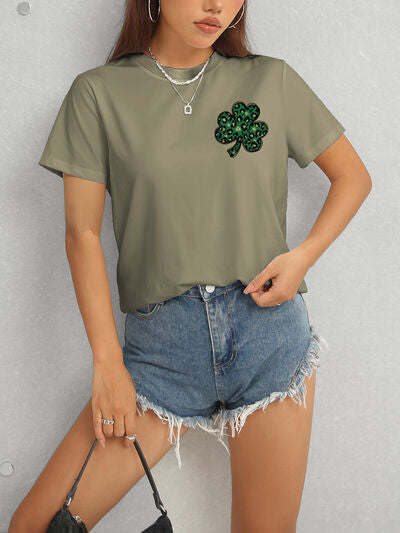 Lucky Clover Round Neck Short Sleeve T-Shirt