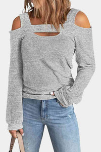 Full Size Cutout Cold Shoulder Blouse Heather Gray