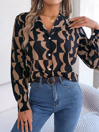 Black and White Printed Button Up Long Sleeve Shirt