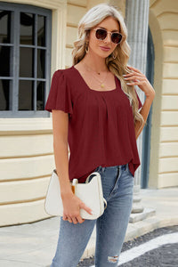 Eyelet Square Neck Short Sleeve T-Shirt