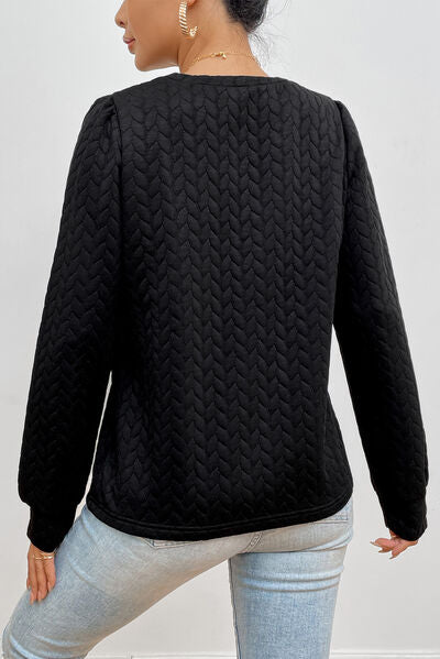 Texture Long Sleeve Round Neck Sweatshirt