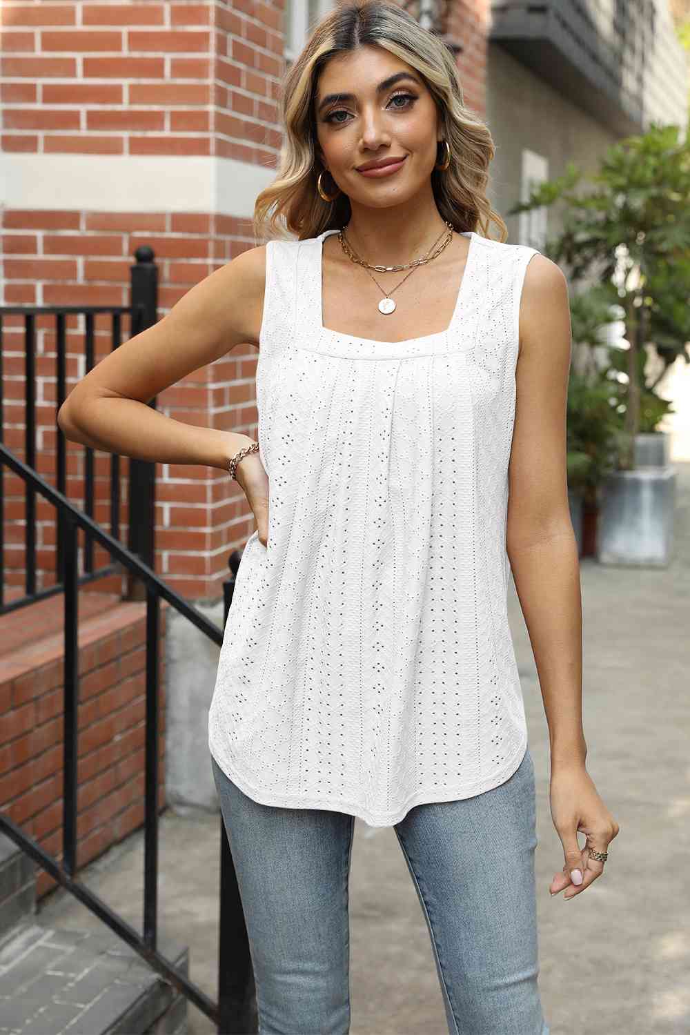 Eyelet Square Neck Tank